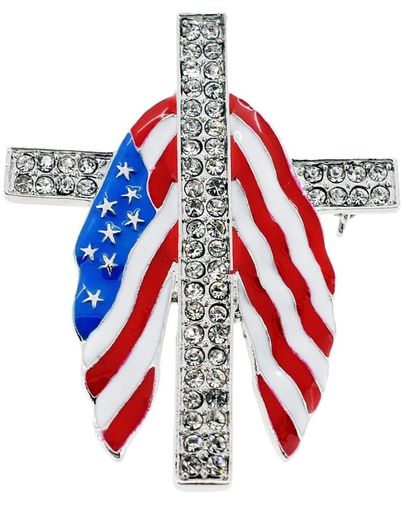 American Flag Patriotic Cross Crystal Pin Brooch $9.51 Brooches & Pins