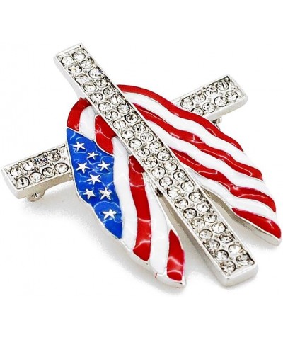 American Flag Patriotic Cross Crystal Pin Brooch $9.51 Brooches & Pins