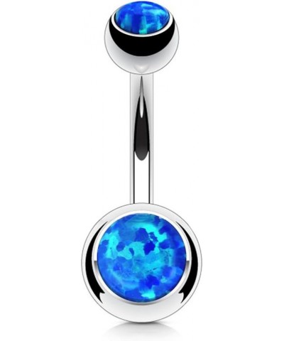 Synthetic Opal Set Double Jeweled 316L Surgical Steel Navel Belly Button Ring Opal Blue $10.19 Body Jewelry