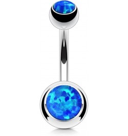 Synthetic Opal Set Double Jeweled 316L Surgical Steel Navel Belly Button Ring Opal Blue $10.19 Body Jewelry