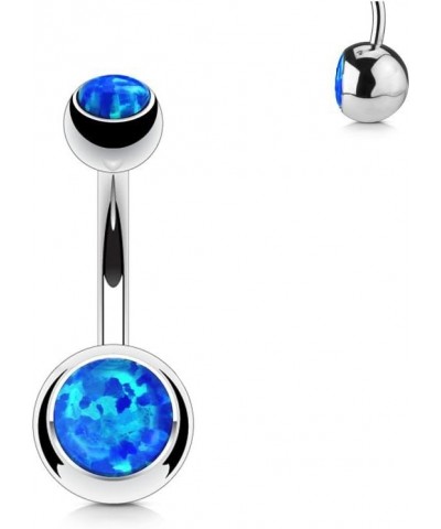 Synthetic Opal Set Double Jeweled 316L Surgical Steel Navel Belly Button Ring Opal Blue $10.19 Body Jewelry