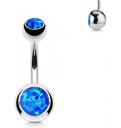 Synthetic Opal Set Double Jeweled 316L Surgical Steel Navel Belly Button Ring Opal Blue $10.19 Body Jewelry