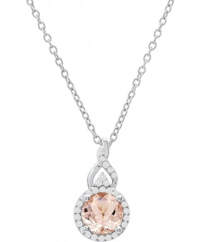 Round White Diamond & Gemstone Ladies Pendant (Silver Chain Included), Available in Various Gemstones & Metal 10K/14K/18K Gol...