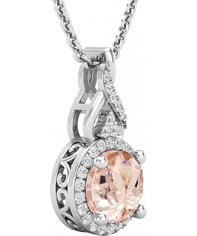 Round White Diamond & Gemstone Ladies Pendant (Silver Chain Included), Available in Various Gemstones & Metal 10K/14K/18K Gol...