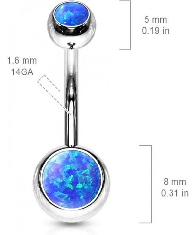 Synthetic Opal Set Double Jeweled 316L Surgical Steel Navel Belly Button Ring Opal Blue $10.19 Body Jewelry