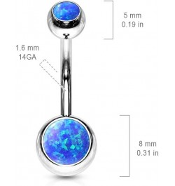 Synthetic Opal Set Double Jeweled 316L Surgical Steel Navel Belly Button Ring Opal Blue $10.19 Body Jewelry