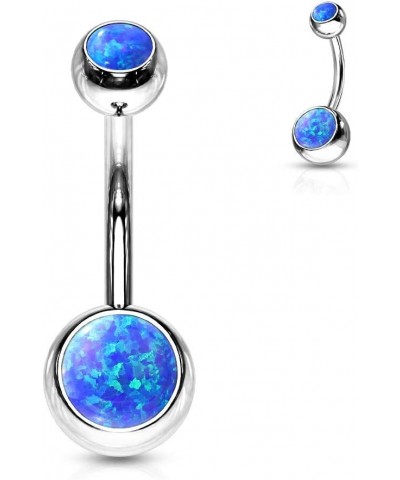 Synthetic Opal Set Double Jeweled 316L Surgical Steel Navel Belly Button Ring Opal Blue $10.19 Body Jewelry