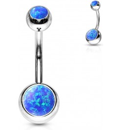 Synthetic Opal Set Double Jeweled 316L Surgical Steel Navel Belly Button Ring Opal Blue $10.19 Body Jewelry