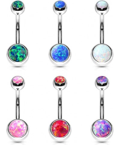 Synthetic Opal Set Double Jeweled 316L Surgical Steel Navel Belly Button Ring Opal Blue $10.19 Body Jewelry