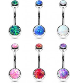 Synthetic Opal Set Double Jeweled 316L Surgical Steel Navel Belly Button Ring Opal Blue $10.19 Body Jewelry