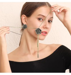 Rhinestone Black Rose Ladies Necklace Long Adjustable Pendant Necklace Women's Sweater Necklace Wedding Dress Necklace Jewelr...