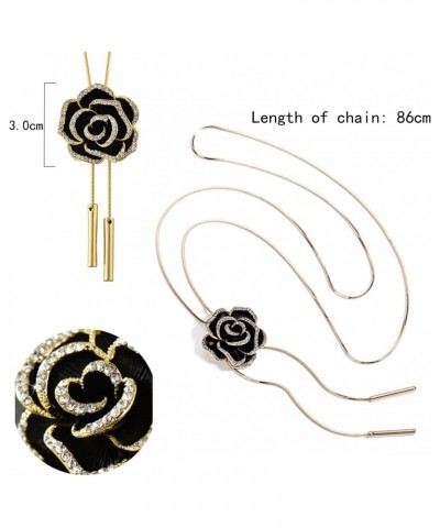 Rhinestone Black Rose Ladies Necklace Long Adjustable Pendant Necklace Women's Sweater Necklace Wedding Dress Necklace Jewelr...