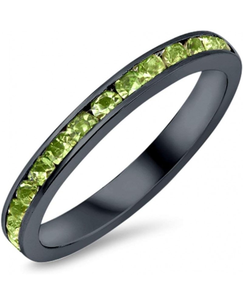 3mm Full Eternity Band Channel Setting Round Simulated Stone 925 Sterling Silver Choose Color Black Tone Simulated Peridot CZ...