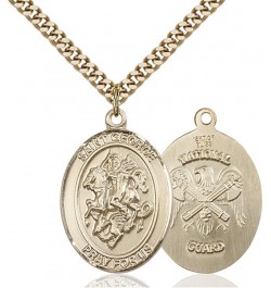 14KT Gold Filled Catholic Saint Military Medal Pendant, 1 Inch Saint George National Guard $102.45 Pendants