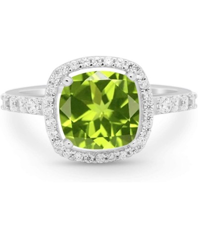 Halo Art Deco Cushion Cut Wedding Engagement Ring Round Cubic Zirconia 925 Sterling Silver Bridal Ring Simulated Peridot CZ $...