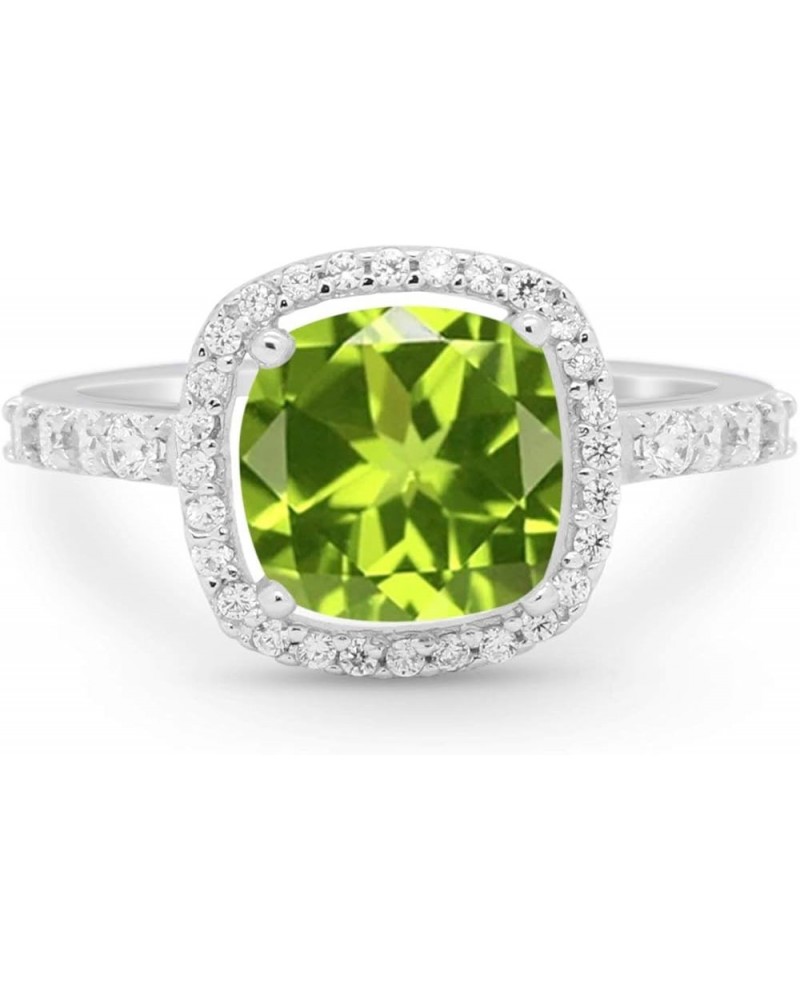 Halo Art Deco Cushion Cut Wedding Engagement Ring Round Cubic Zirconia 925 Sterling Silver Bridal Ring Simulated Peridot CZ $...