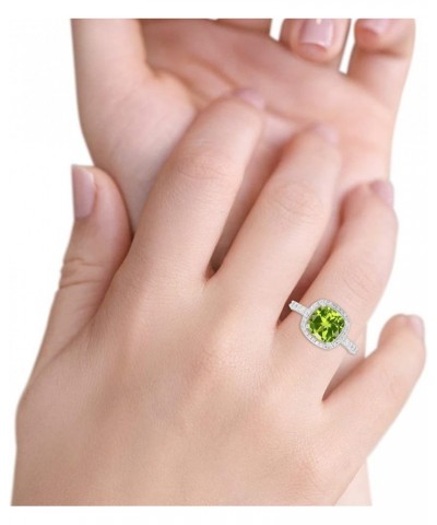 Halo Art Deco Cushion Cut Wedding Engagement Ring Round Cubic Zirconia 925 Sterling Silver Bridal Ring Simulated Peridot CZ $...