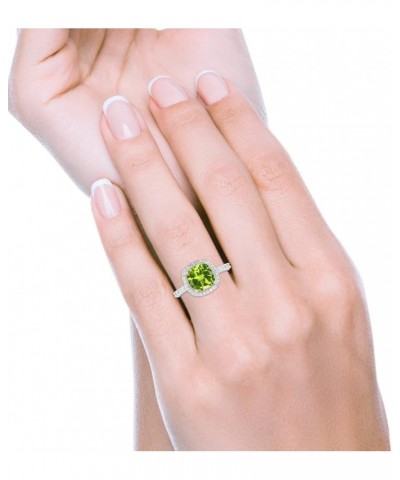 Halo Art Deco Cushion Cut Wedding Engagement Ring Round Cubic Zirconia 925 Sterling Silver Bridal Ring Simulated Peridot CZ $...