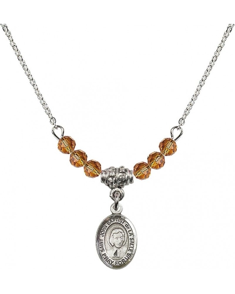 November Birth Month Bead Necklace with Catholic Patron Saint Petite Charm, 18 Inch Saint John Baptist de la Salle $32.44 Nec...