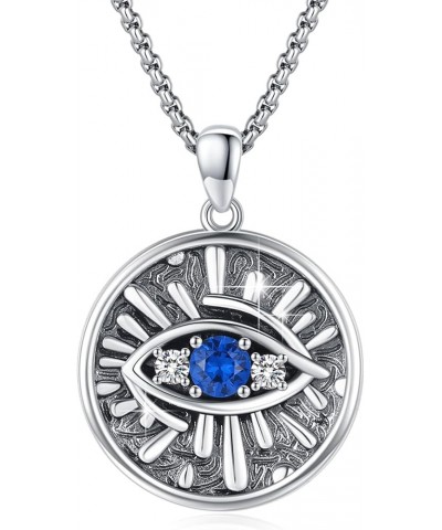 Evil Eye Necklace S925 Sterling Silver Blue Evil Eyes Pendant Protection Charm Necklaces Jewelry Gifts for Women Men Dark Blu...