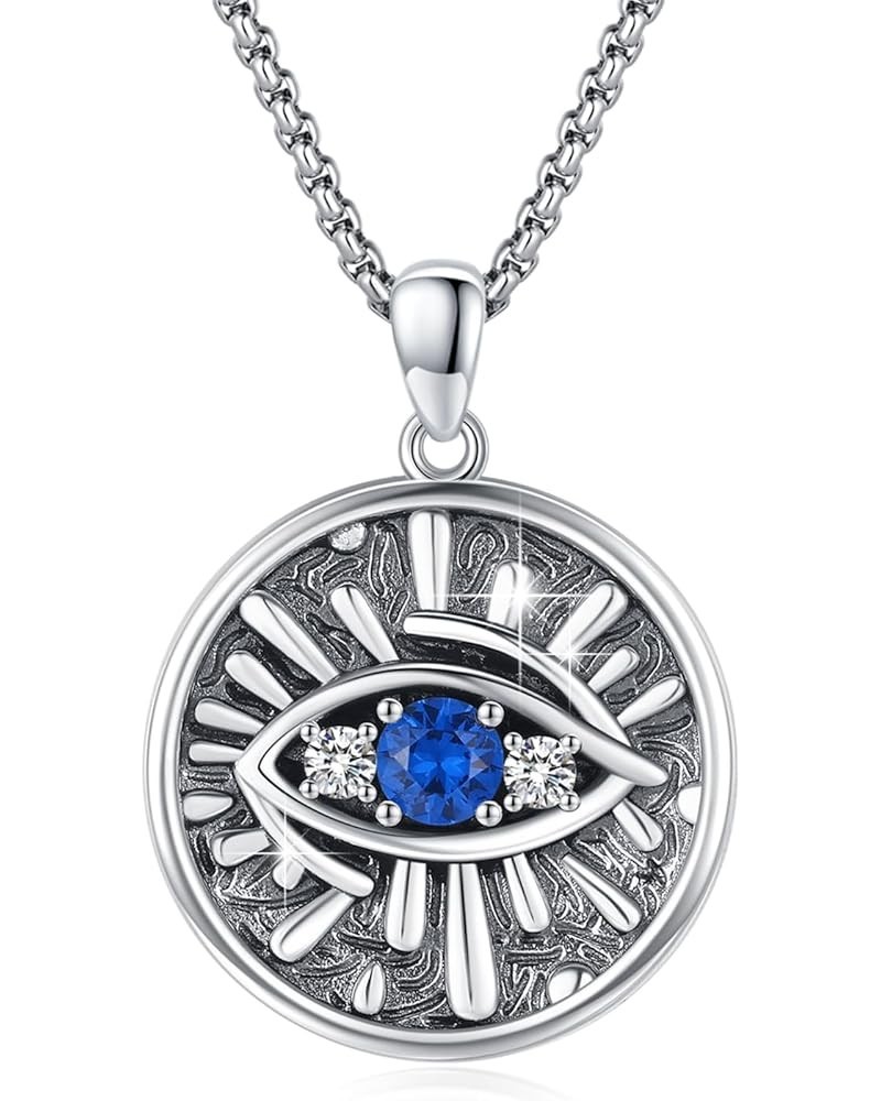 Evil Eye Necklace S925 Sterling Silver Blue Evil Eyes Pendant Protection Charm Necklaces Jewelry Gifts for Women Men Dark Blu...