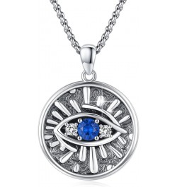 Evil Eye Necklace S925 Sterling Silver Blue Evil Eyes Pendant Protection Charm Necklaces Jewelry Gifts for Women Men Dark Blu...