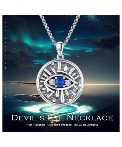 Evil Eye Necklace S925 Sterling Silver Blue Evil Eyes Pendant Protection Charm Necklaces Jewelry Gifts for Women Men Dark Blu...