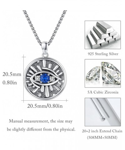 Evil Eye Necklace S925 Sterling Silver Blue Evil Eyes Pendant Protection Charm Necklaces Jewelry Gifts for Women Men Dark Blu...