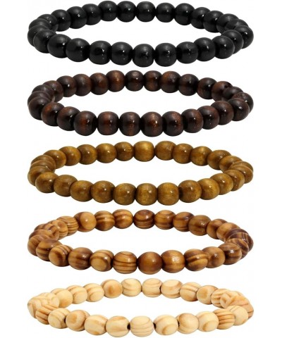 5 Pcs Wood Beaded Bracelet for Men Tibetan Buddhist Meditation Mala Prayer Beads Bracelet Elastic A-8MM $10.44 Bracelets