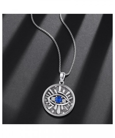 Evil Eye Necklace S925 Sterling Silver Blue Evil Eyes Pendant Protection Charm Necklaces Jewelry Gifts for Women Men Dark Blu...