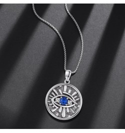 Evil Eye Necklace S925 Sterling Silver Blue Evil Eyes Pendant Protection Charm Necklaces Jewelry Gifts for Women Men Dark Blu...