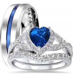 His Hers Sterling Blue Sapphire CZ Bridal Wedding Band Engagement Ring Set Him Her Thin Blue Line Her 11 - His 9 $29.25 Sets