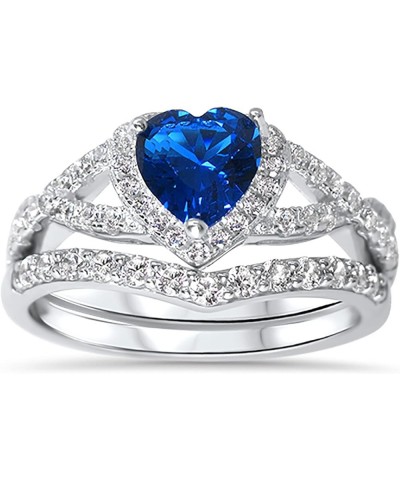 His Hers Sterling Blue Sapphire CZ Bridal Wedding Band Engagement Ring Set Him Her Thin Blue Line Her 11 - His 9 $29.25 Sets