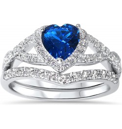 His Hers Sterling Blue Sapphire CZ Bridal Wedding Band Engagement Ring Set Him Her Thin Blue Line Her 11 - His 9 $29.25 Sets