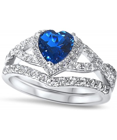 His Hers Sterling Blue Sapphire CZ Bridal Wedding Band Engagement Ring Set Him Her Thin Blue Line Her 11 - His 9 $29.25 Sets