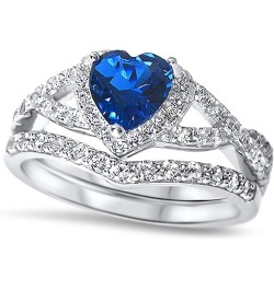 His Hers Sterling Blue Sapphire CZ Bridal Wedding Band Engagement Ring Set Him Her Thin Blue Line Her 11 - His 9 $29.25 Sets