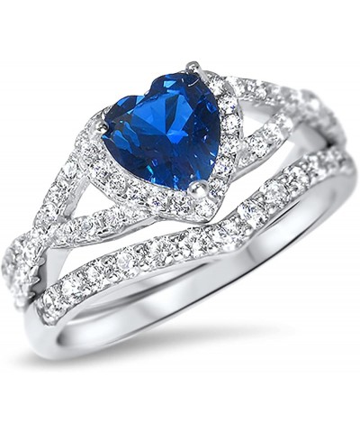 His Hers Sterling Blue Sapphire CZ Bridal Wedding Band Engagement Ring Set Him Her Thin Blue Line Her 11 - His 9 $29.25 Sets