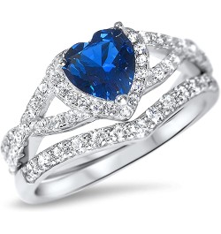 His Hers Sterling Blue Sapphire CZ Bridal Wedding Band Engagement Ring Set Him Her Thin Blue Line Her 11 - His 9 $29.25 Sets