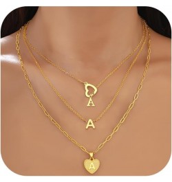 Gold Initial Necklaces for Women Girls, 3 Pcs 14K Gold Plated Letter Heart Pendant Necklaces, Dainty Gold Letter Necklace Set...