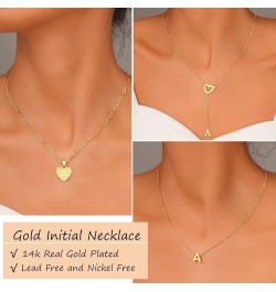 Gold Initial Necklaces for Women Girls, 3 Pcs 14K Gold Plated Letter Heart Pendant Necklaces, Dainty Gold Letter Necklace Set...