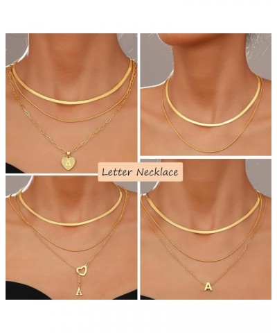 Gold Initial Necklaces for Women Girls, 3 Pcs 14K Gold Plated Letter Heart Pendant Necklaces, Dainty Gold Letter Necklace Set...