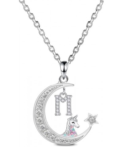 Unicorns Gifts for Girls,Initial Necklaces for Women,CZ Crescent Moon Pendant with star,14K White Gold Letter Necklace A-Z M ...