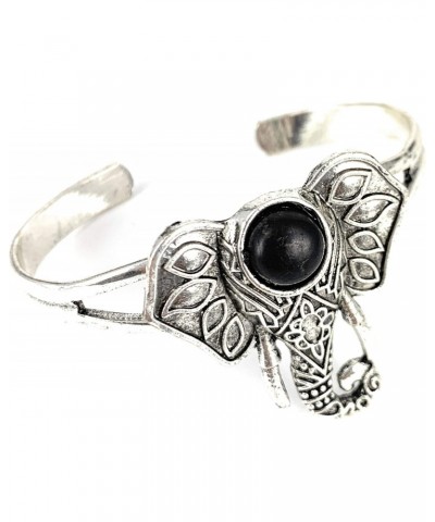 antiqued silver elephant bracelet trunk ears black bead metal cuff bracelet $10.79 Bracelets