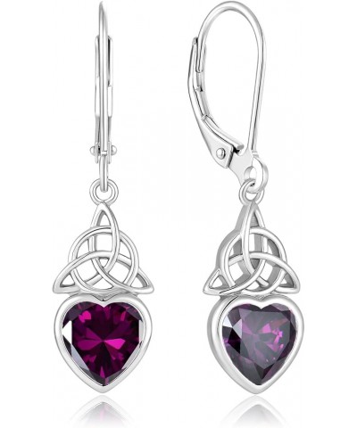 Celtic knot Earrings 925 Sterling Silver Dangle Drop Leverback Earring Heart Birthstones Jewelry Gifts for Women Amethyst $36...