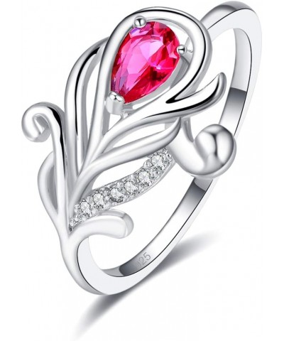 925 Sterling Silver Created Ruby Spinel Filled Leaf Ring for Women Red $3.23 Rings