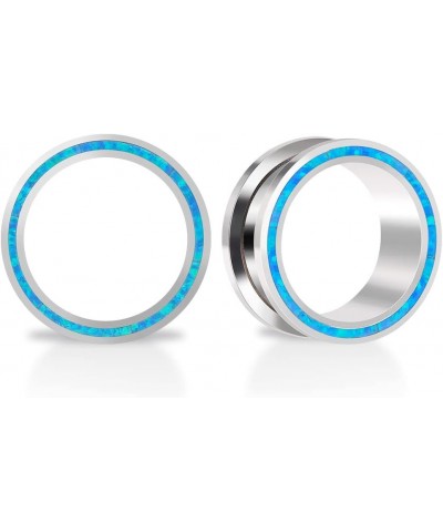 1 Pair Stainless Steel Opal Blue Rimmed Ear Flesh Tunnels Screw Back Fit Ear Gauges Stretcher Expander Piercing Jewelry 1 Blu...