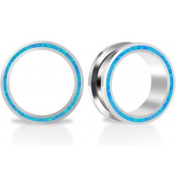 1 Pair Stainless Steel Opal Blue Rimmed Ear Flesh Tunnels Screw Back Fit Ear Gauges Stretcher Expander Piercing Jewelry 1 Blu...