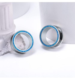 1 Pair Stainless Steel Opal Blue Rimmed Ear Flesh Tunnels Screw Back Fit Ear Gauges Stretcher Expander Piercing Jewelry 1 Blu...