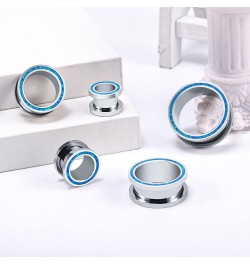 1 Pair Stainless Steel Opal Blue Rimmed Ear Flesh Tunnels Screw Back Fit Ear Gauges Stretcher Expander Piercing Jewelry 1 Blu...