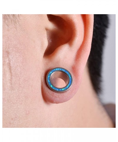 1 Pair Stainless Steel Opal Blue Rimmed Ear Flesh Tunnels Screw Back Fit Ear Gauges Stretcher Expander Piercing Jewelry 1 Blu...